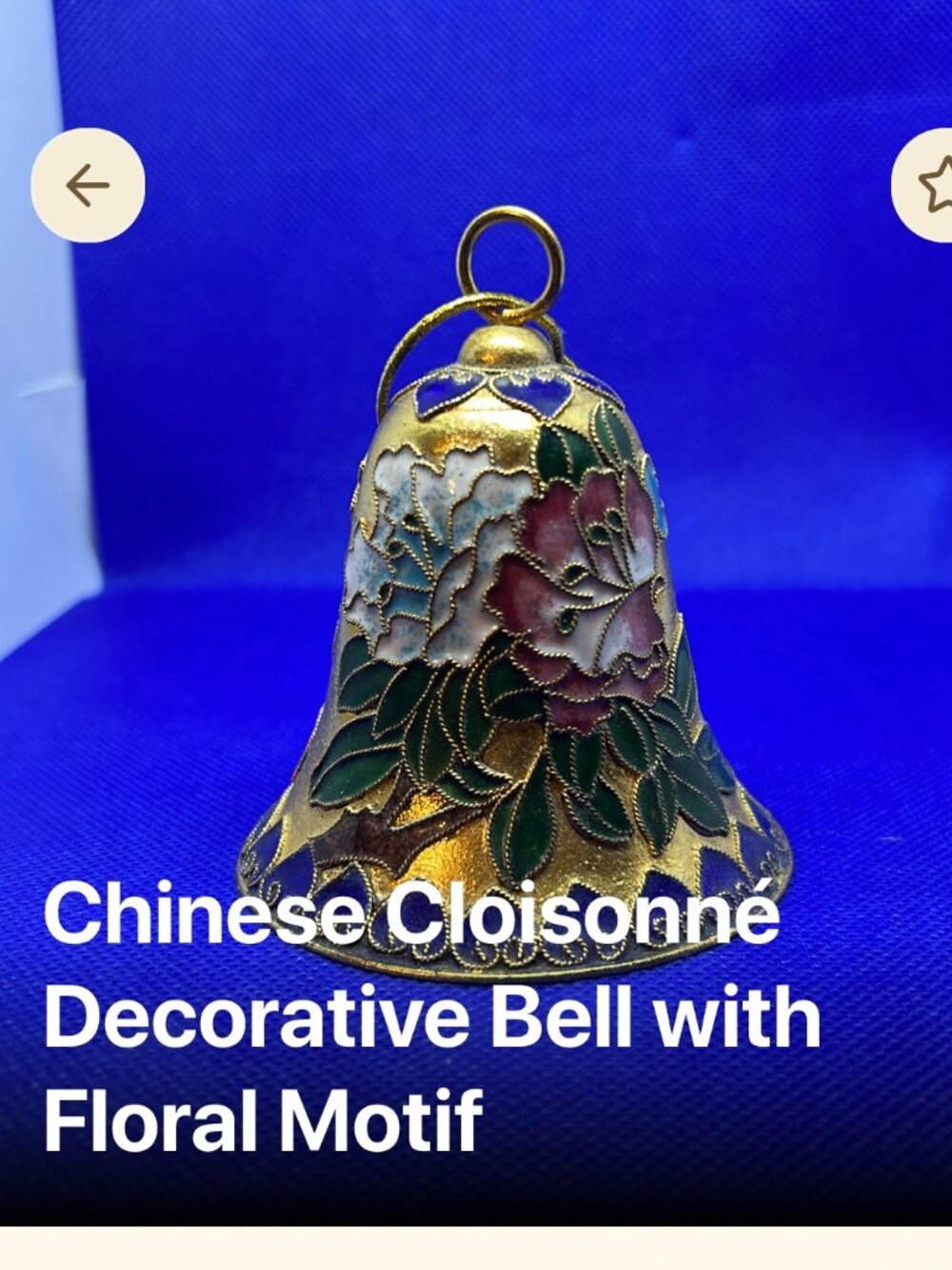VTG! LATE 50'S CHINESE CLOISONNE BELL BLUE FLORAL ENAMEL BRASS BELL ~ 3" x 3"